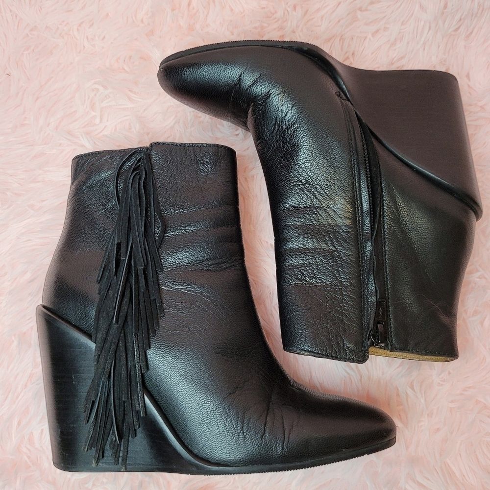 Host PICK 🎆 See by Chloe  Black Wedge Ankle Boots with Fringe - Picture 3 of 16